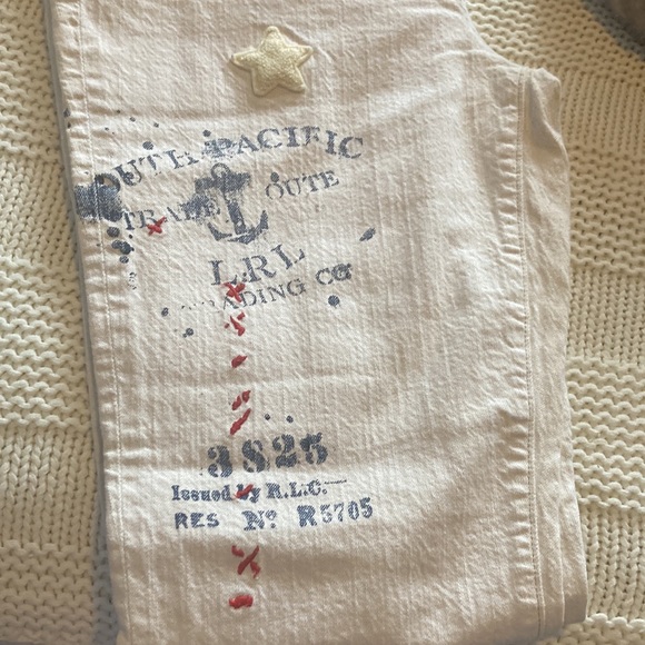 Ralph Lauren White Jeans Size 8 with embroidery on front and writing on back. - Picture 6 of 9